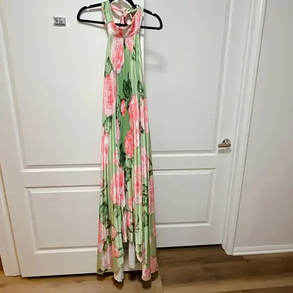 open lace back dress Olympia Asymmetrical Pleated Maxi Dress main image 1